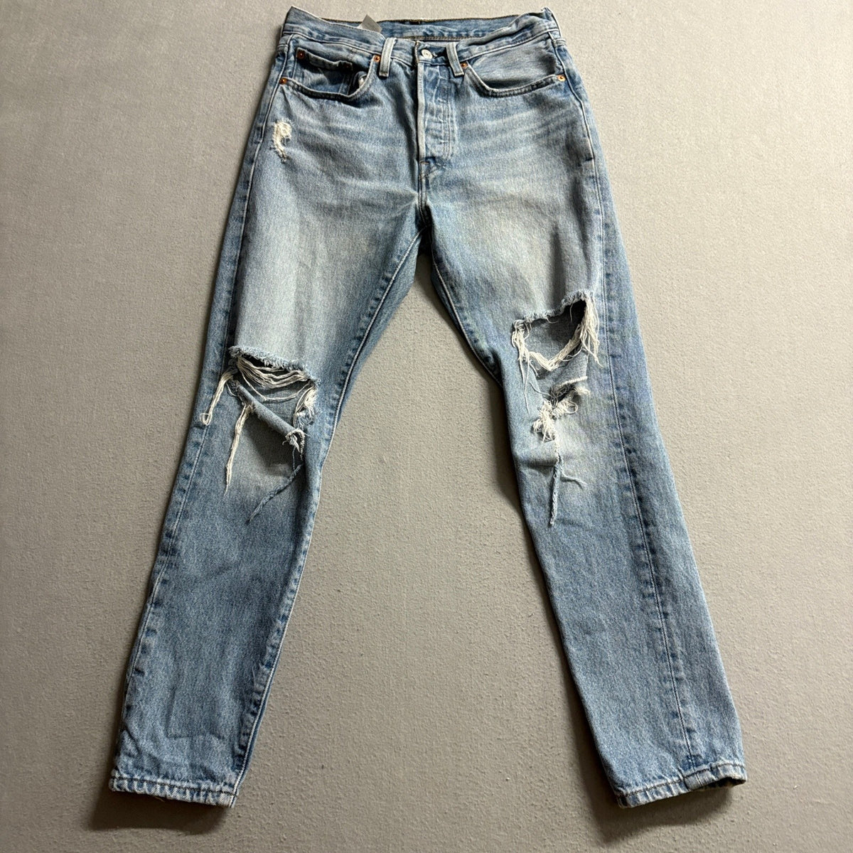Levi's 501 S Skinny Jeans Womens 26 Distressed Ripped Light Wash Denim Blue