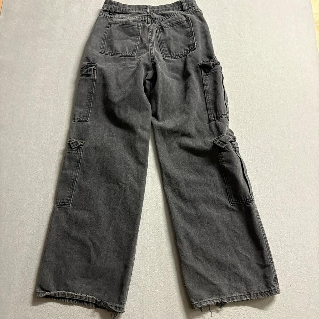 Shein Womens Cargo Jeans Size US 4 Gray Denim Wide Leg High Rise Utility Pants