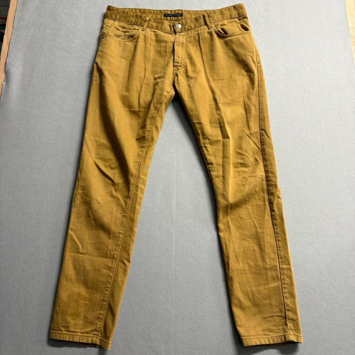 Zara Man Basic Slim Jeans Mens Size 36 Mustard Yellow Stretch Denim Pants