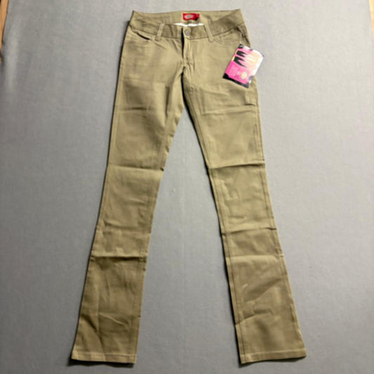 Dickies Girl Low Rise Skinny Pants Womens Size 1 Khaki Beige Chino HH164 NWT