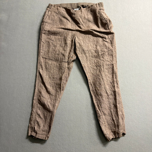 J.Jill Love Linen Pants Womens Medium Brown Tapered Leg Elastic Waist Casual