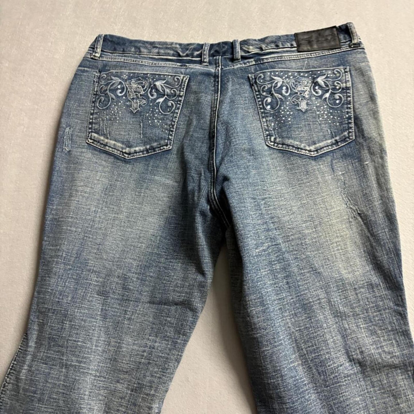 Seven7 Distressed Bootcut Jeans Womens Plus Size 24 Blue Stretch Denim