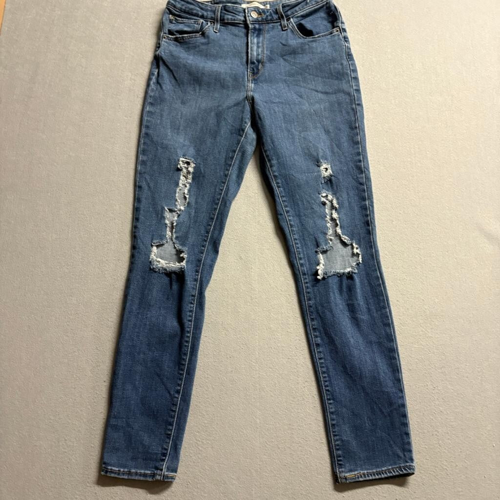 Levi's 721 High Rise Skinny Jeans Womens Size 31 Distressed Ripped Blue Denim