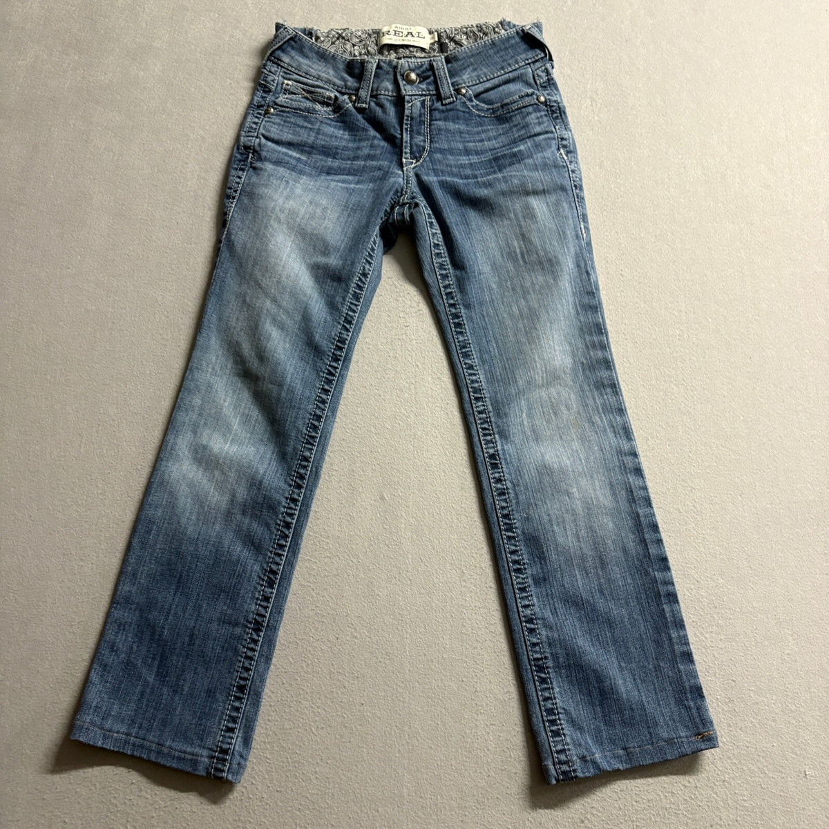 Ariat REAL Denim Jeans Womens 25S Blue Stretch Bootcut Mid Rise Distressed