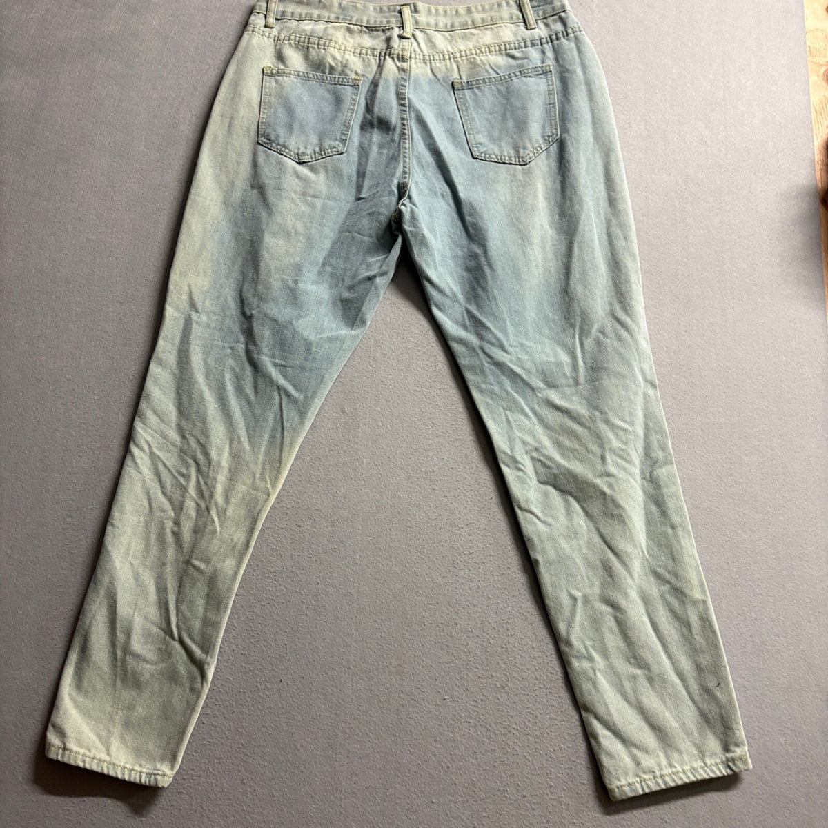 Unbranded Distressed Jeans Mens 3XL Light Wash Yellow Mesh Ripped Denim Pants