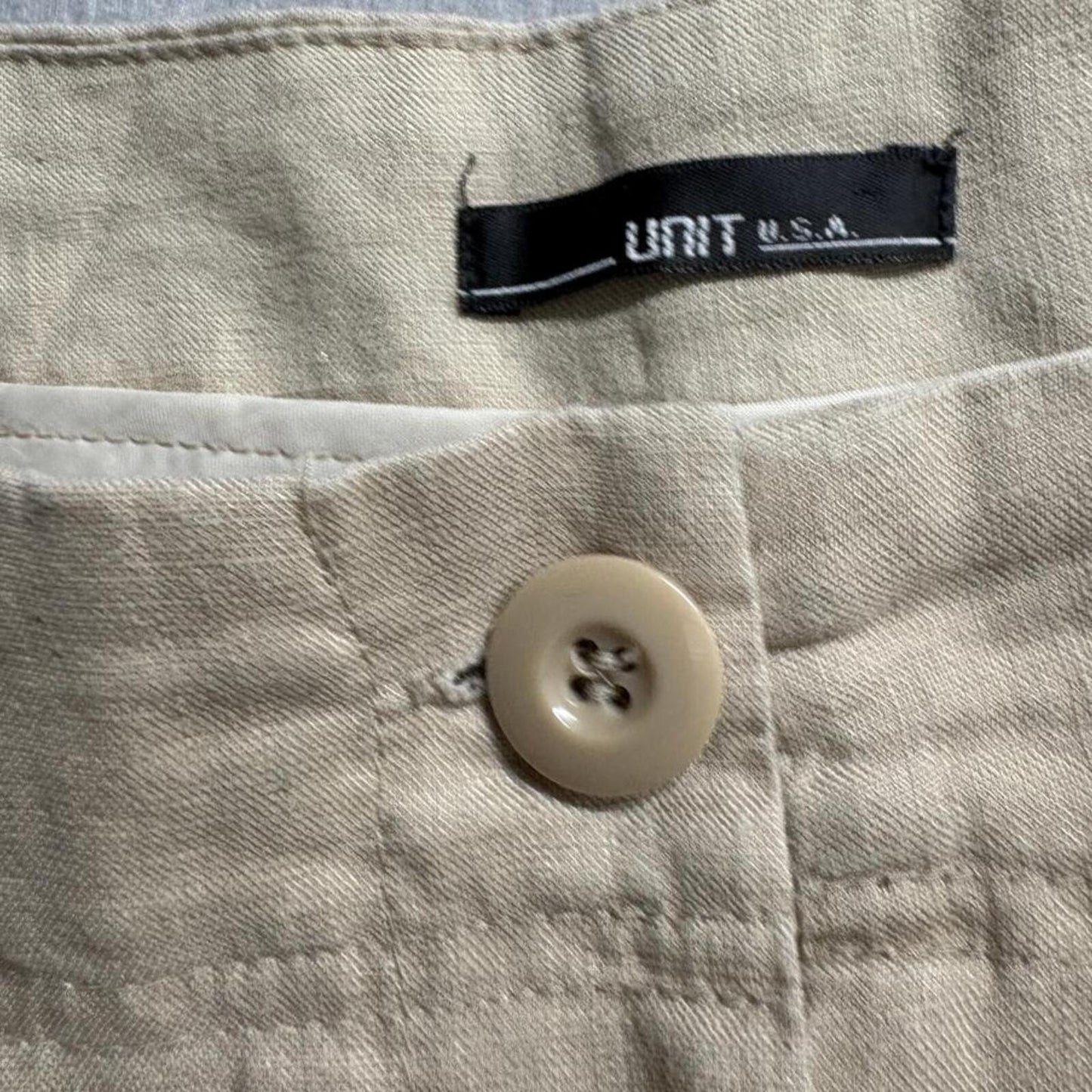 Unit USA Women's Beige 100% Linen Wide Leg Pants Size Large Flat Front Casual