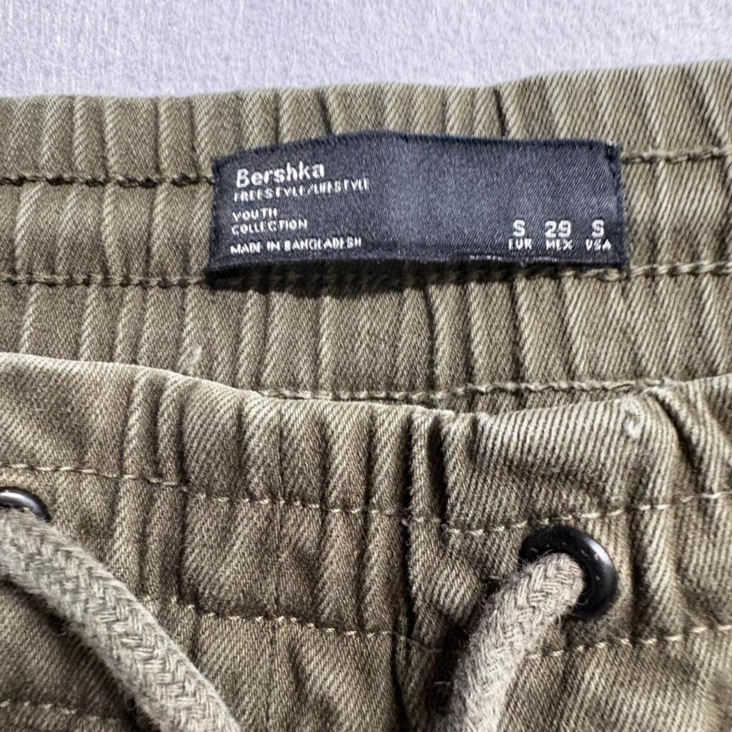 Bershka Jogger Pants Womens Small Green Cotton Stretch Elastic Waist Cargo Style