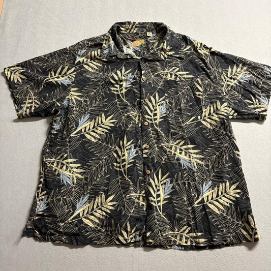 Caribbean Mens 3X Hawaiian Shirt Silk Cotton Blend Black Tropical Floral Palm