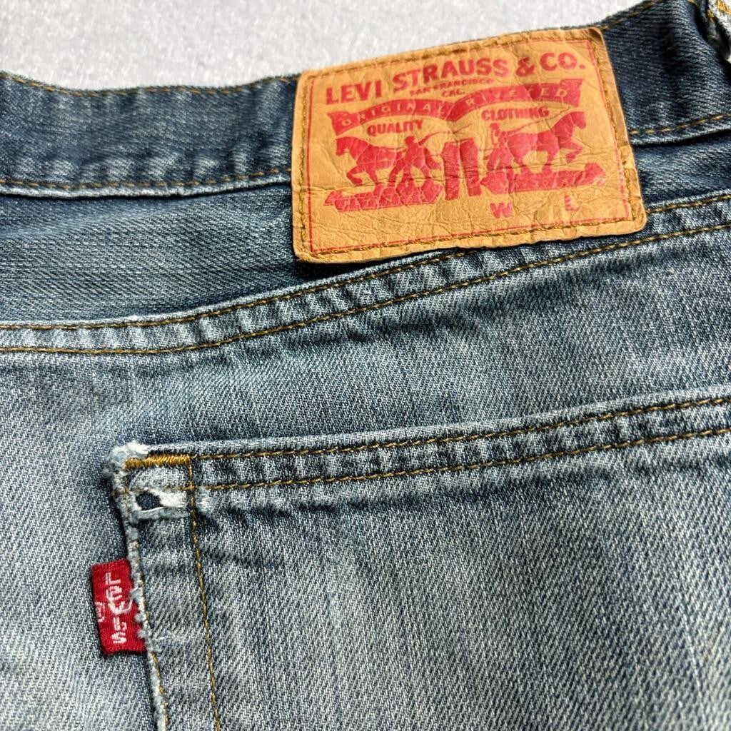 Levis 514 Slim Straight Jeans Mens 32x32 Distressed Ripped Blue Denim