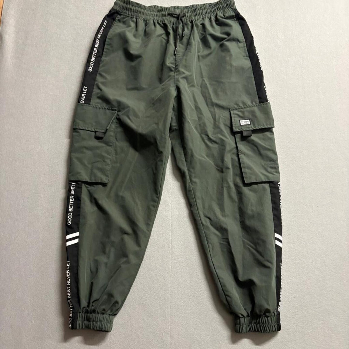 Unbranded Mens Cargo Jogger Pants Large Green Polyester Blend Athletic Track