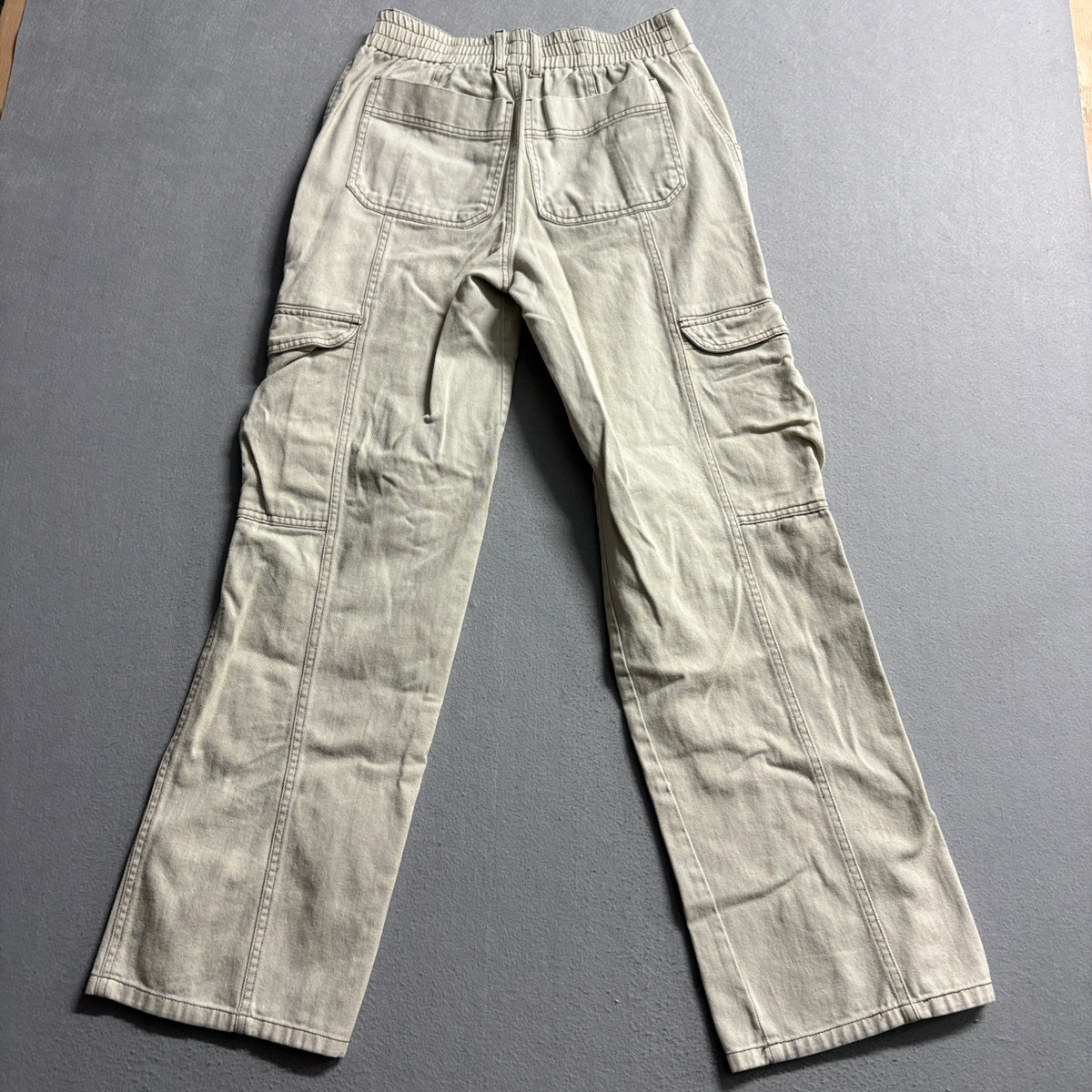 RSQ Cargo Pants Womens Small Khaki Beige Cotton Wide Leg Utility High Rise