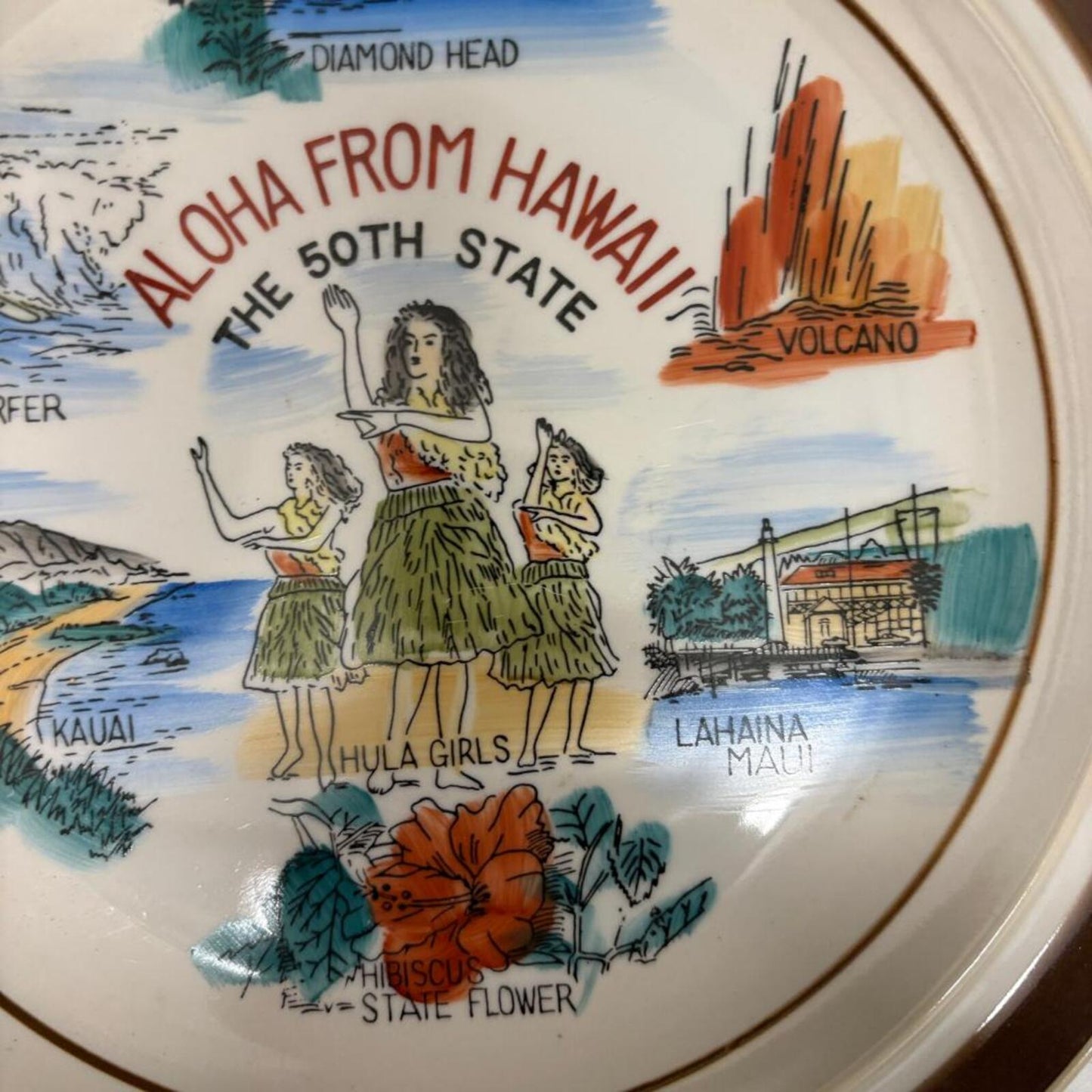 Vintage Aloha From Hawaii Souvenir Plate Monterrey Stoneware MI Japan 10.5 Inch
