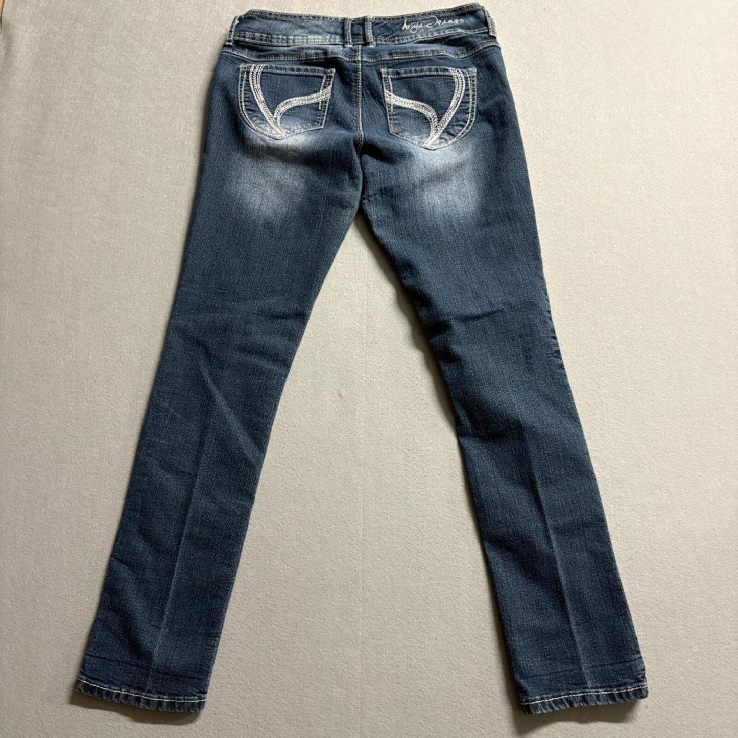 Ariya Jeans Womens 9/10 Blue Denim Thick Stitch Embroidered Pocket Skinny Jeans