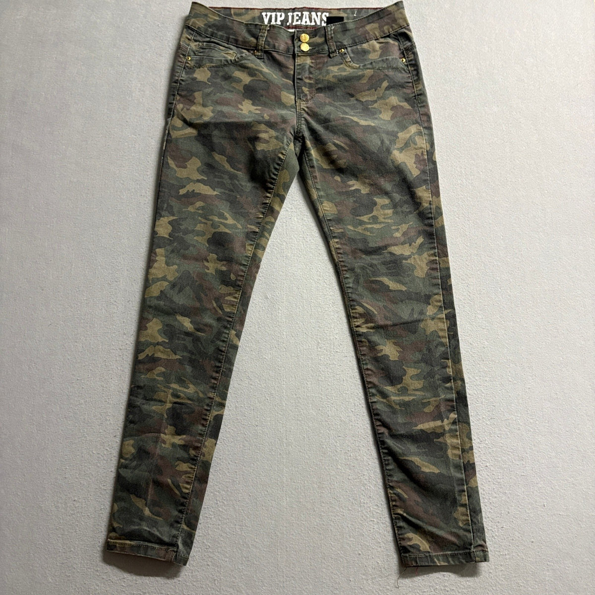 VIP Jeans Womens Camo Camouflage Stretch Skinny Pants Size 13 14 Double Button