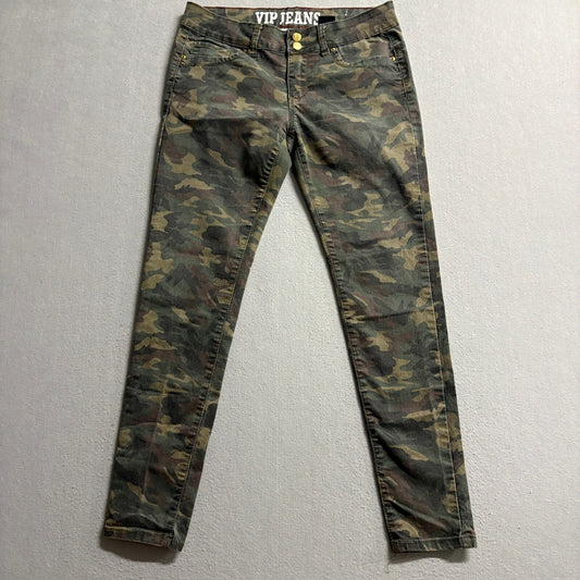VIP Jeans Womens Camo Camouflage Stretch Skinny Pants Size 13 14 Double Button