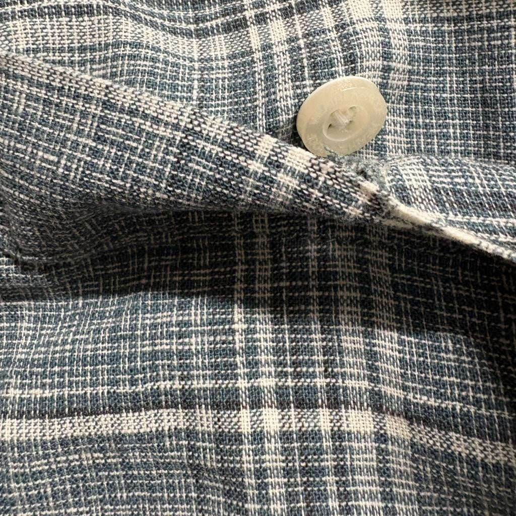Weatherproof Vintage Mens XL Blue Plaid Washable Linen Short Sleeve Button Shirt