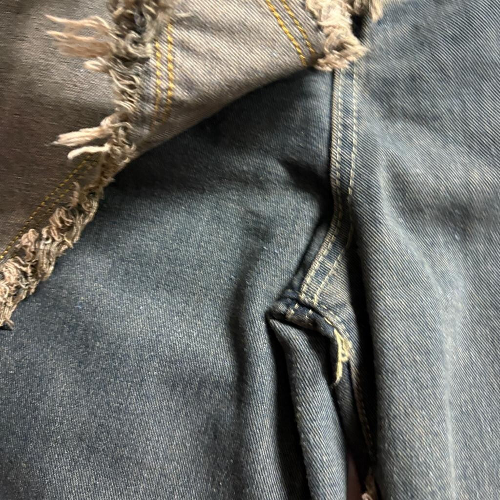 Unbranded Distressed Patchwork Wide Leg Jeans Womens Size S Gray Denim Fringe