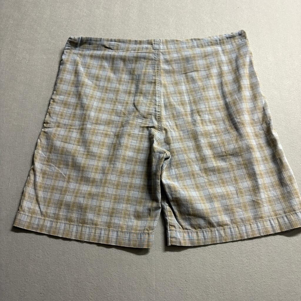 DKNY Mens Plaid Pajama Shorts Large Blue Tan Cotton Drawstring Lounge Sleepwear
