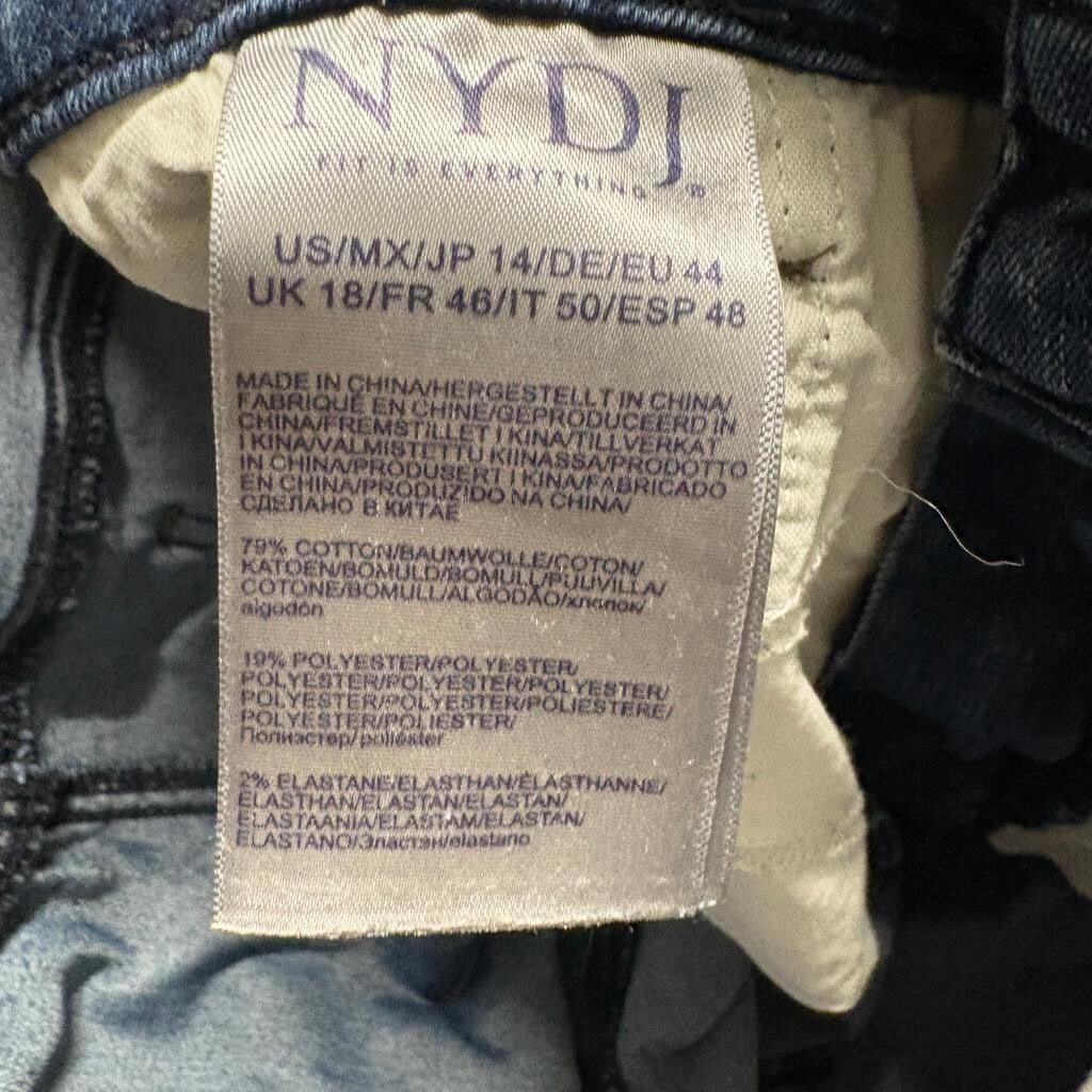 NYDJ Marilyn Straight Jeans Womens 14 Blue Denim Stretch Lift Tuck