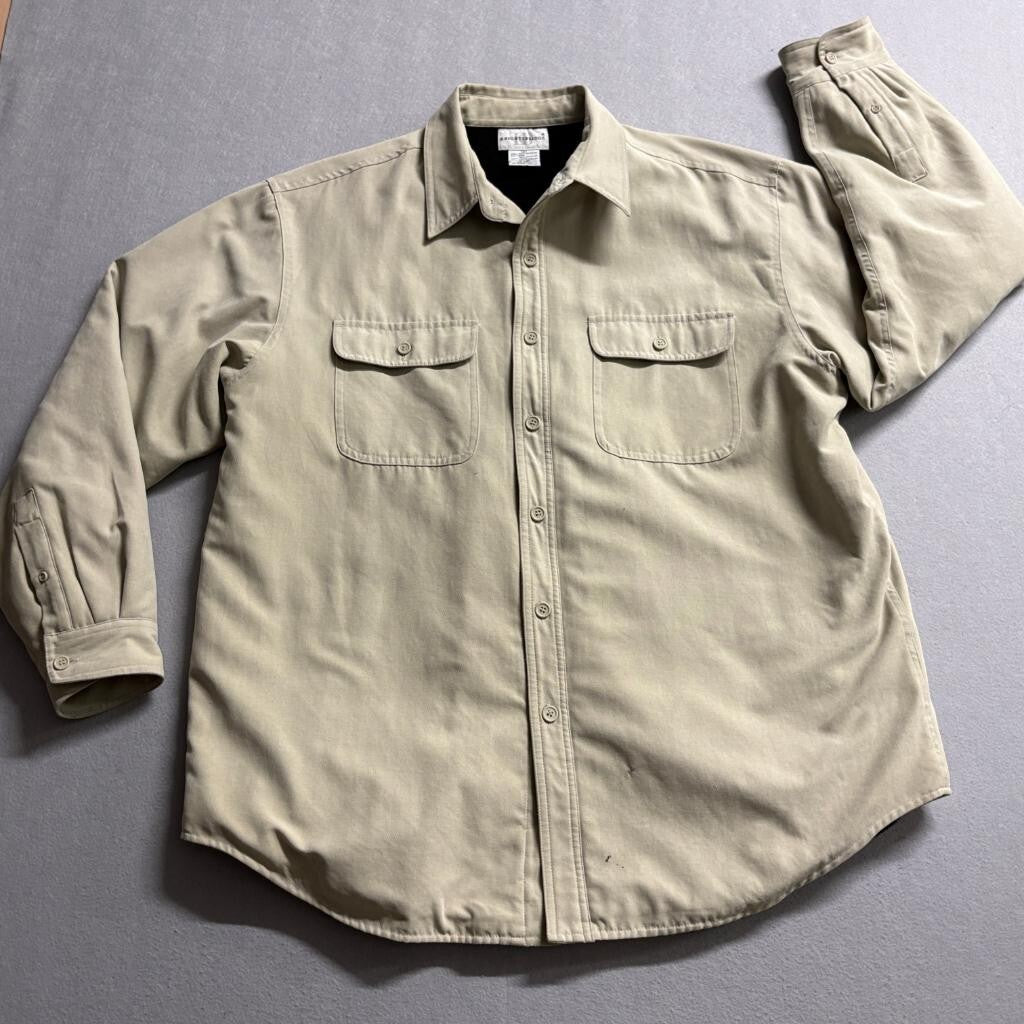 Knightsbridge Fleece Lined Shirt Jacket Mens Large Beige Button Up Shacket Flaws