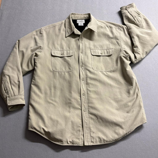 Knightsbridge Fleece Lined Shirt Jacket Mens Large Beige Button Up Shacket Flaws