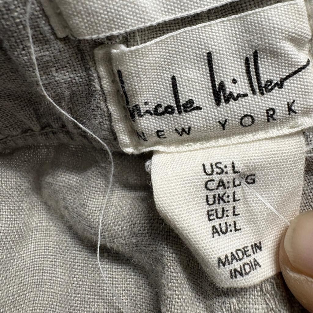 Nicole Miller New York Linen Cargo Pants Womens Large Gray Drawstring Joggers