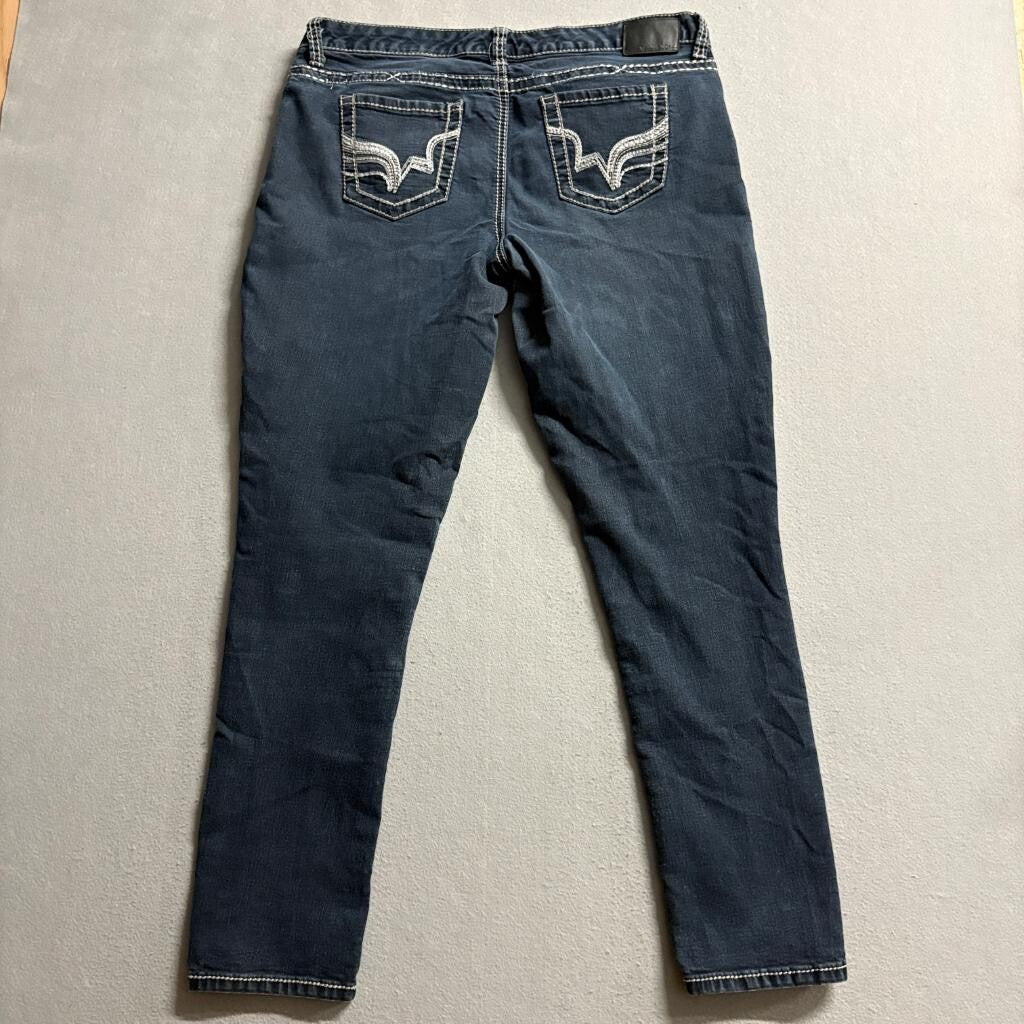 Maurices Skinny Jeans Womens XL Dark Wash Thick Stitch Stretch Denim Blue