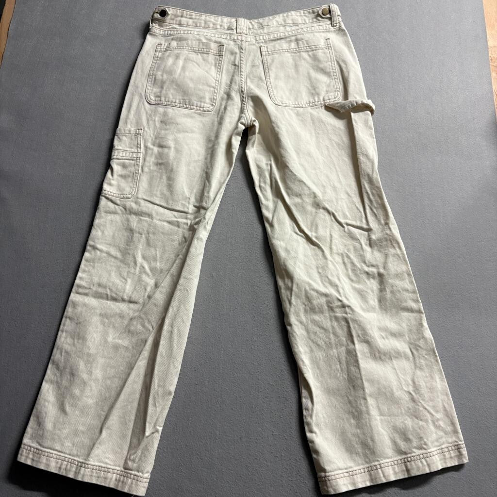 Fashion Nova Carpenter Pants Womens 13 Cream Beige Denim Utility Cargo Wide Leg