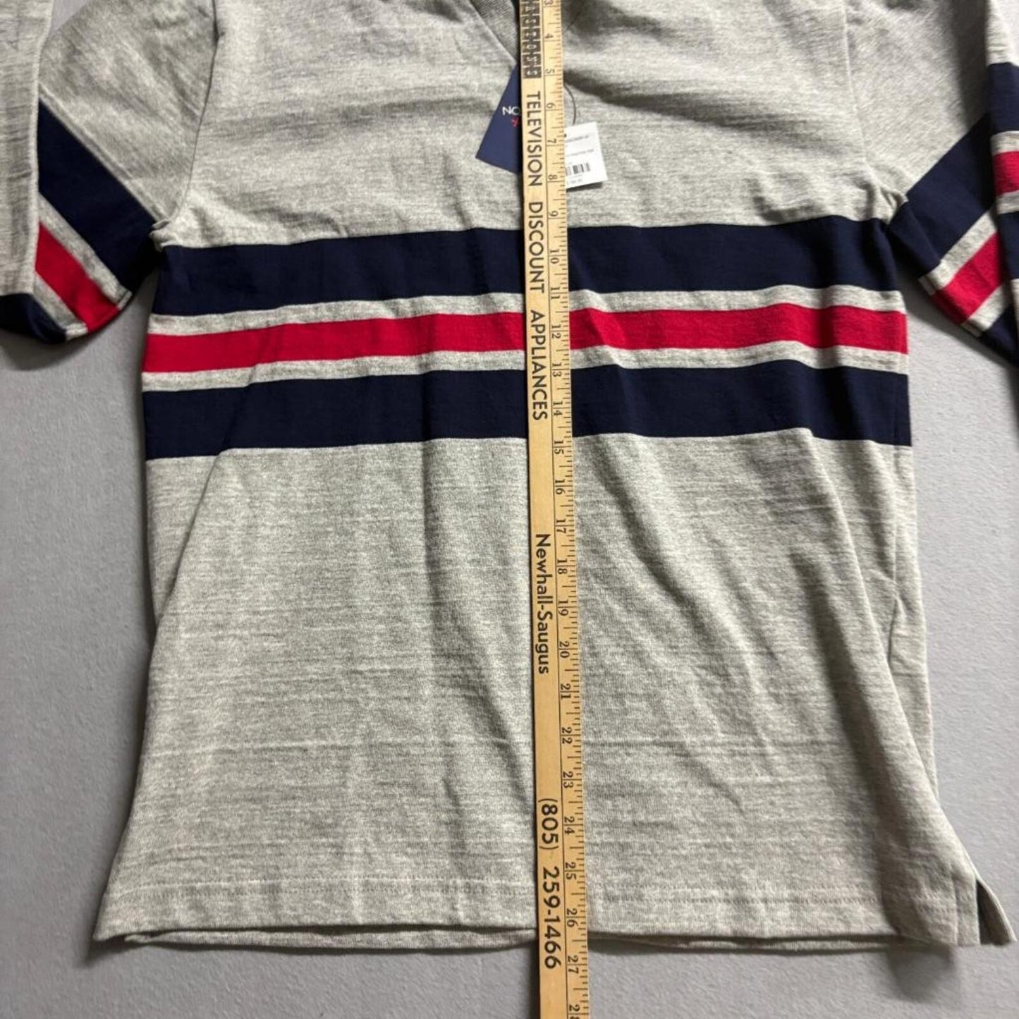 Noah NY Pitch Practice Top Polo Mens Medium Grey Striped Long Sleeve Rugby Shirt
