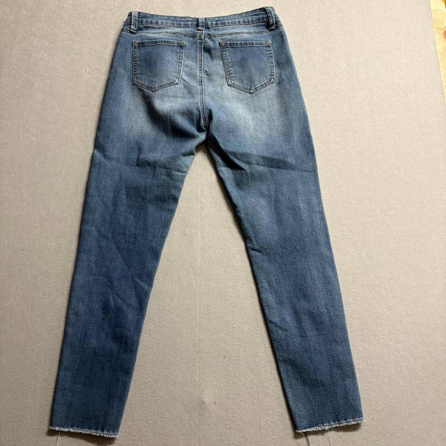 Papaya Distressed Skinny Jeans Womens Size 11 Blue Denim Raw Hem Stretch