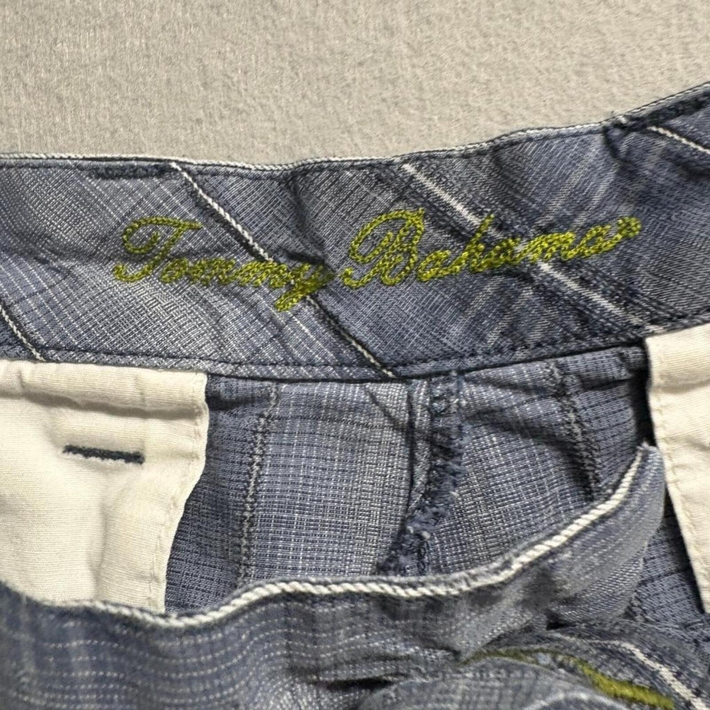 Tommy Bahama Mens 36 Linen Silk Blend Plaid Chino Shorts Blue Casual