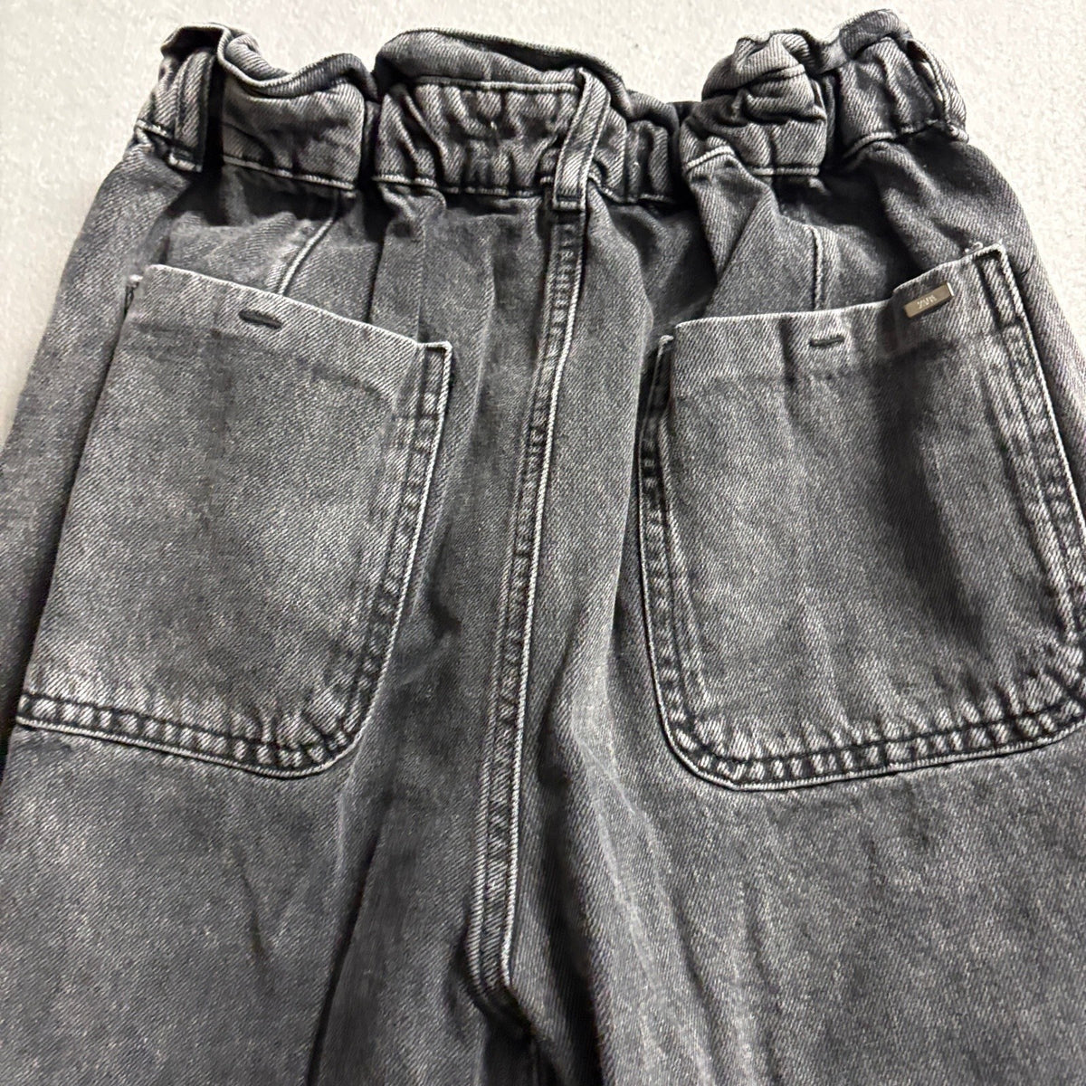 Zara Paperbag Waist Jeans Womens US 6 Gray Acid Wash Button Fly Tapered Denim