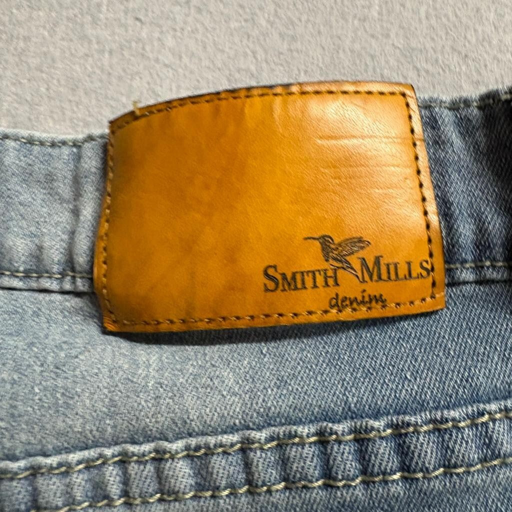 Smith & Mills Denim Mens 34x30 Slim Straight Jeans Light Wash Stretch Blue