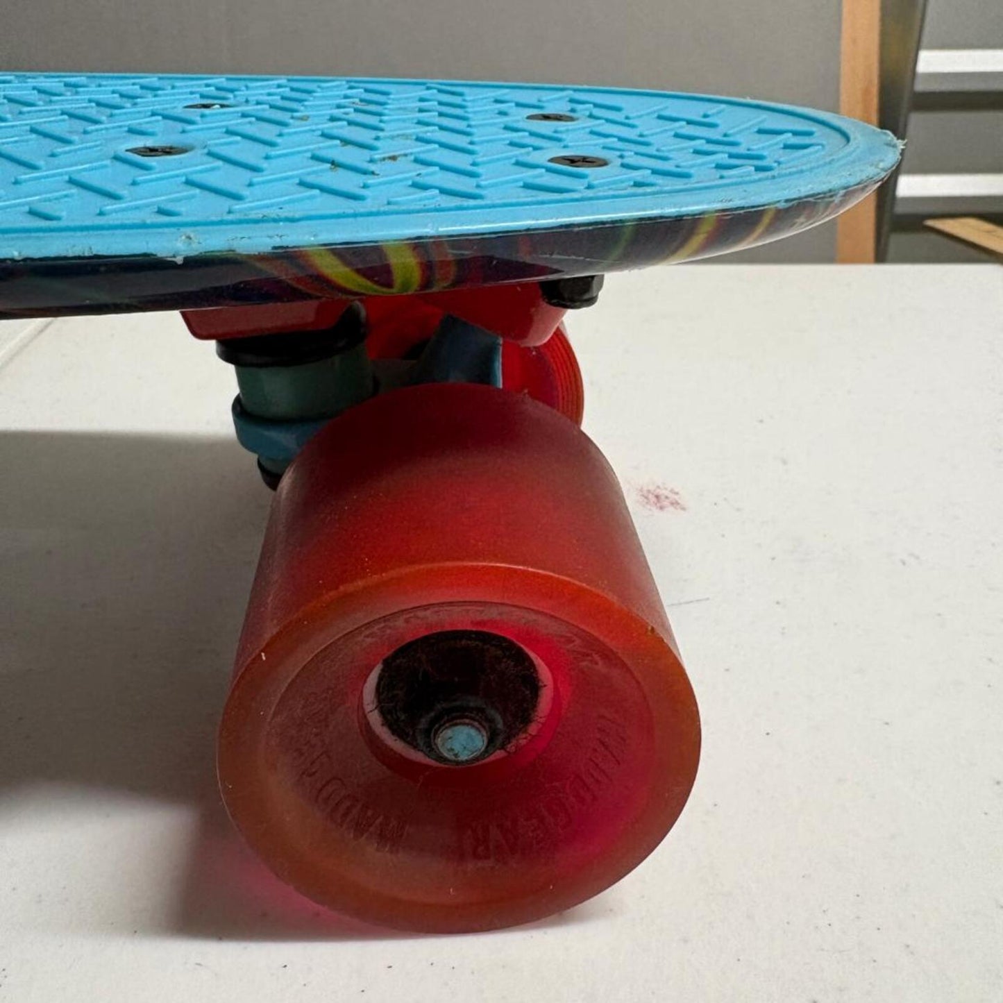 Madd Gear Retro Plastic Cruiser Skateboard 22 Inch Blue Deck Tie Dye Bottom