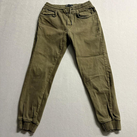 Bershka Jogger Pants Womens Small Green Cotton Stretch Elastic Waist Cargo Style