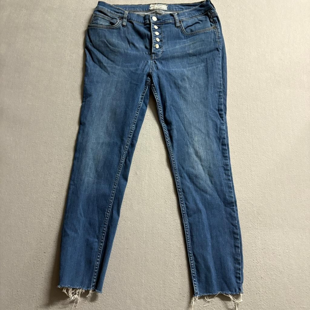 Free People Women Skinny Jeans Size 31 Blue Denim Button Fly Raw Hem Stretch