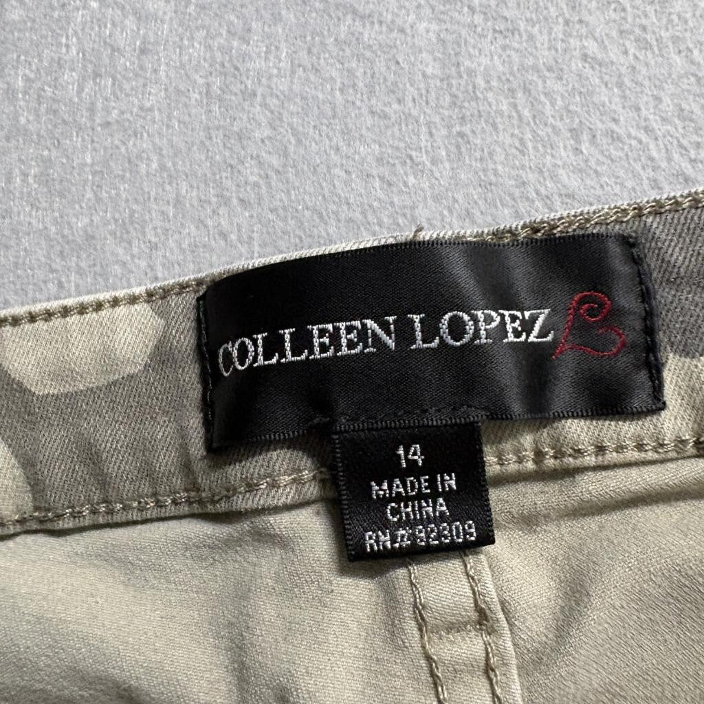 Colleen Lopez Camo Skinny Jeans Womens Size 14 Green Camouflage Stretch Denim