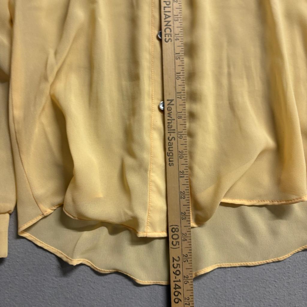 Marie France Paris Vintage Yellow Western Fringe Blouse Sheer Long Sleeve Large