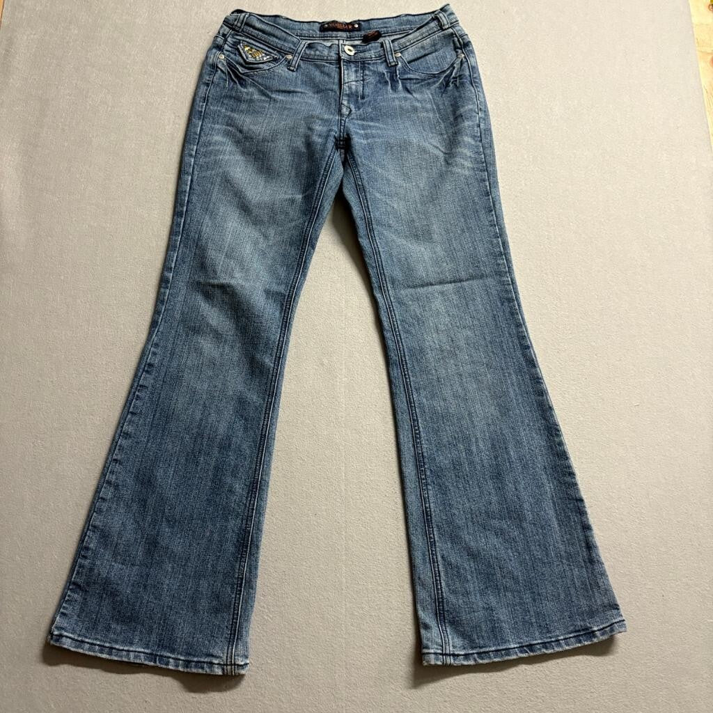 Vanilla Star Jeans Womens 9 Blue Denim Embellished Studded Flap Pocket Bootcut