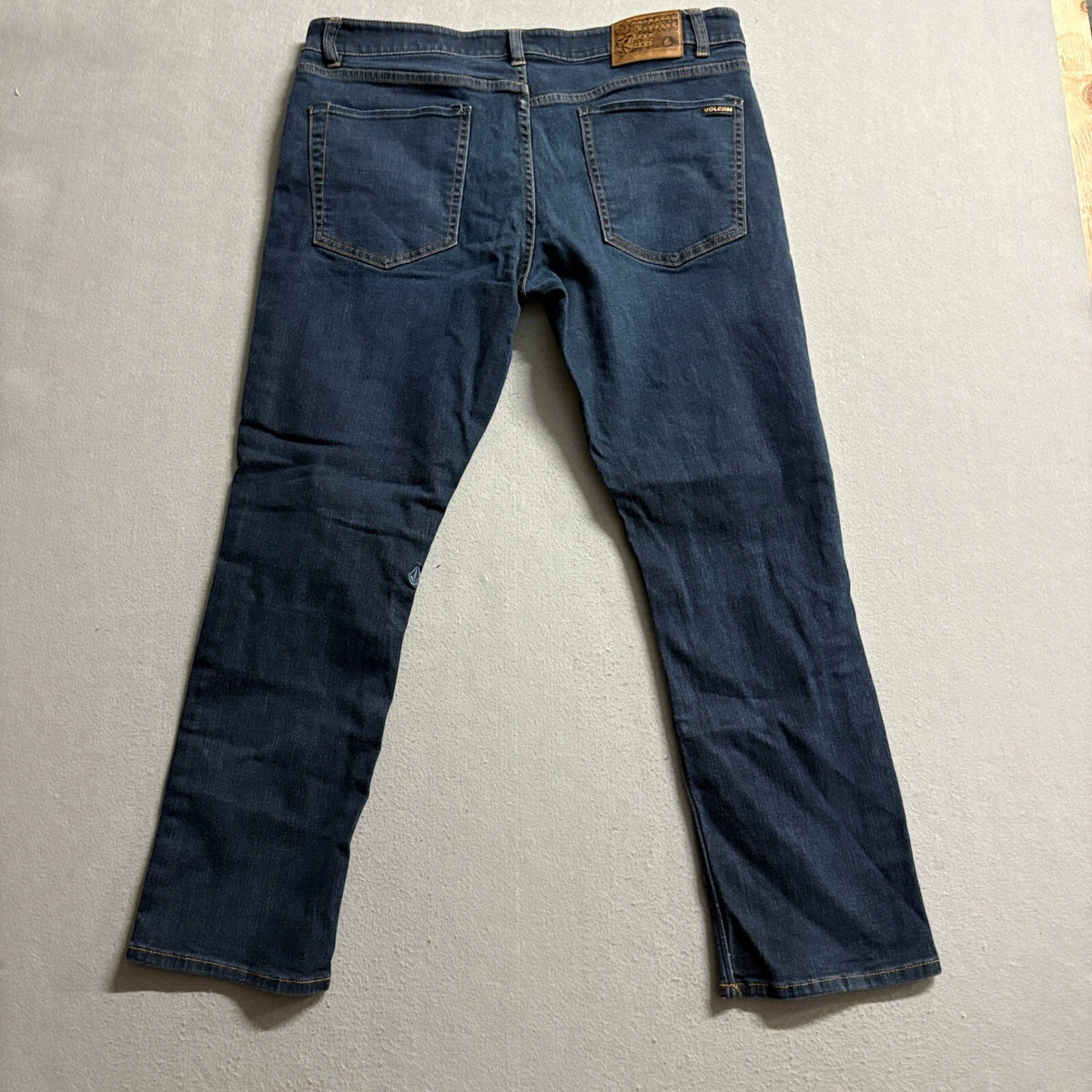 Volcom Vorta Slim Straight Jeans Mens 36 Dark Wash Stretch Denim Blue Skate