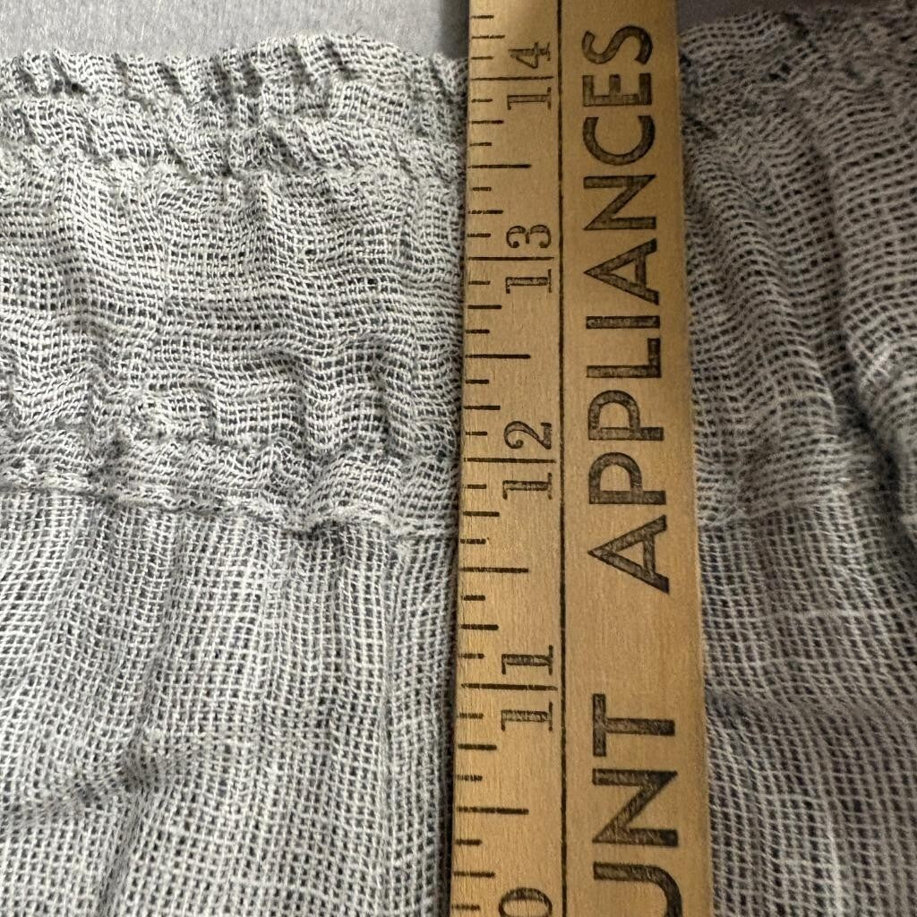 Tahari Linen Pants Womens Medium Gray White Striped Wide Leg Cropped Elastic