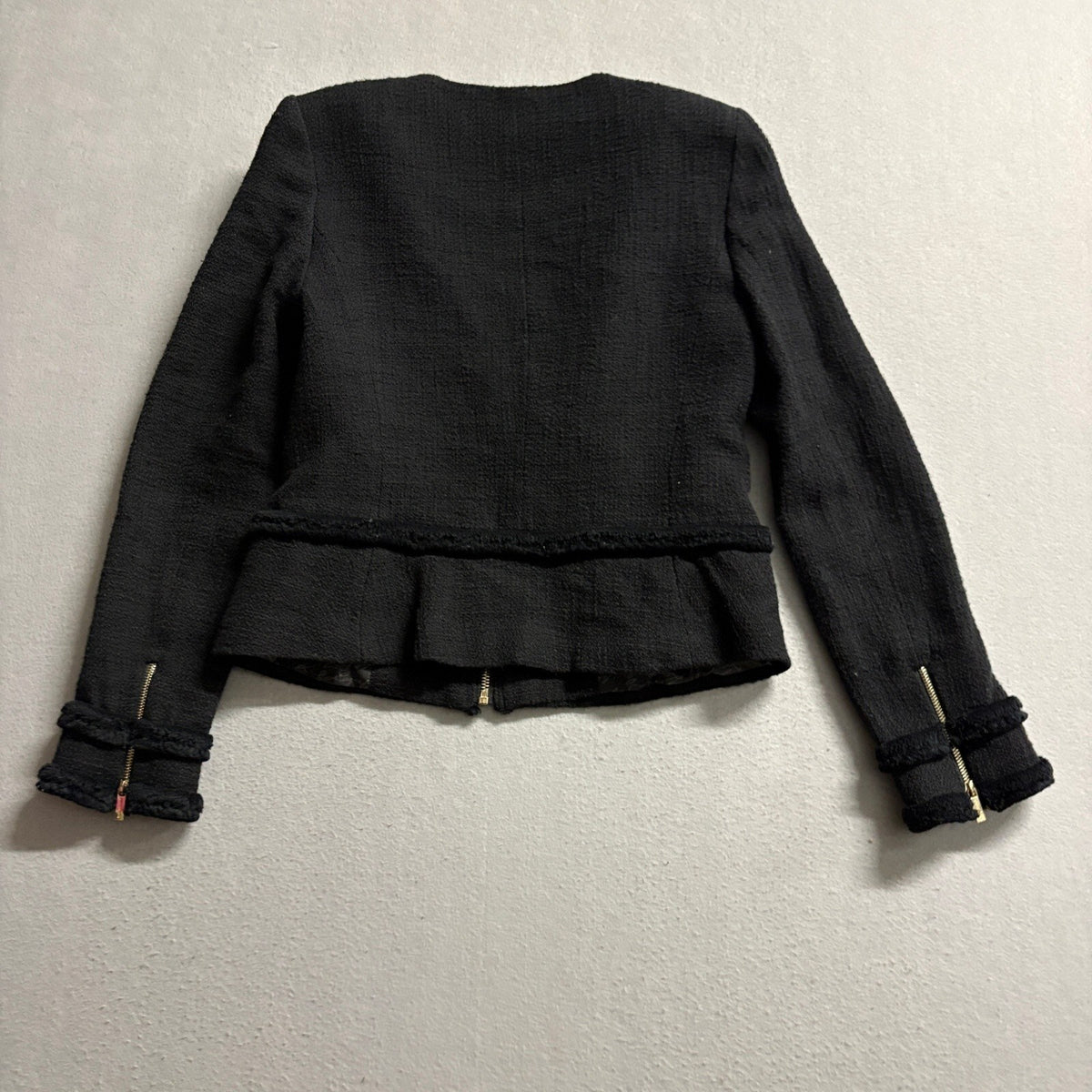 Karl Lagerfeld Paris Tweed Jacket Womens 4 Black Full Zip Cotton Blend Blazer