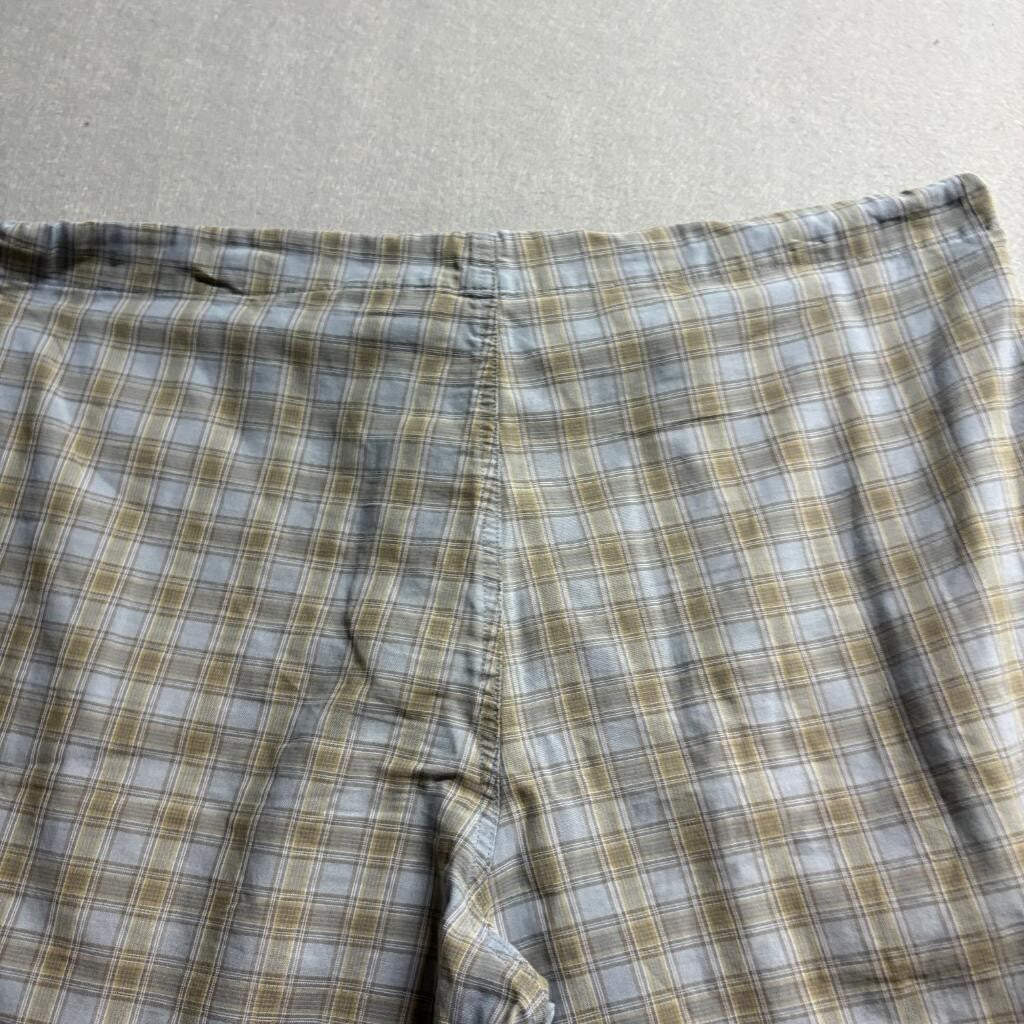 DKNY Mens Plaid Pajama Shorts Large Blue Tan Cotton Drawstring Lounge Sleepwear