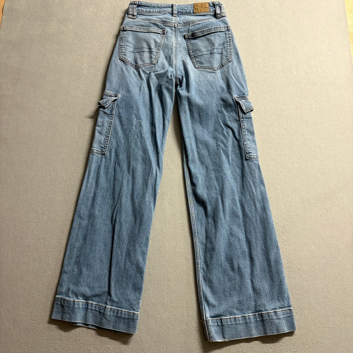 American Eagle Cargo Jeans Womens 000 Regular Blue Denim Wide Leg Stretch