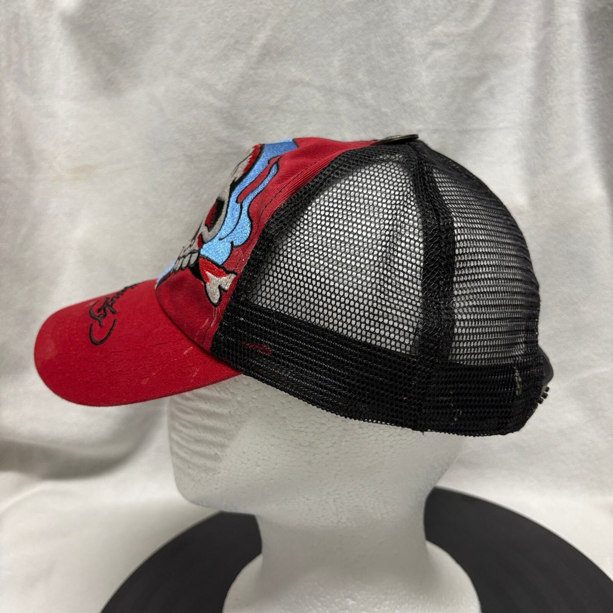 Ed Hardy Skull Flames Trucker Hat Red Black Mesh Snapback Vintage Tattoo Wear - Photo 5
