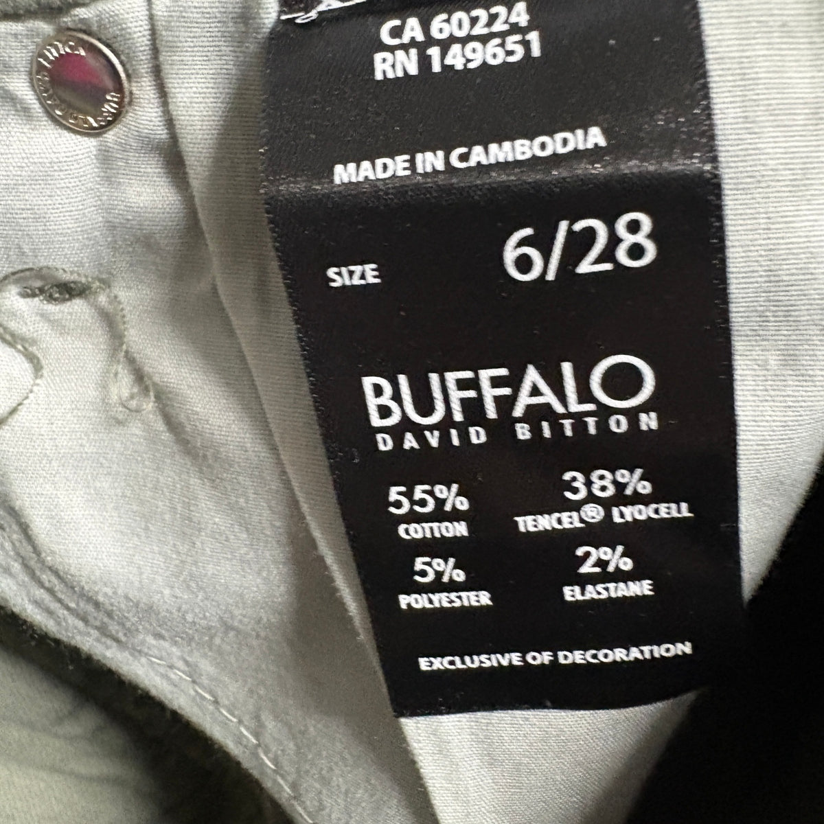 Buffalo David Bitton Hanna High Rise Skinny Leg Pants Size 6/28 Vintage Green