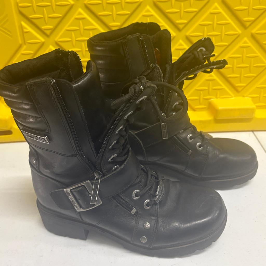 Harley Davidson El Paso Black Leather Motorcycle Boots Womens 7.5 M D83878