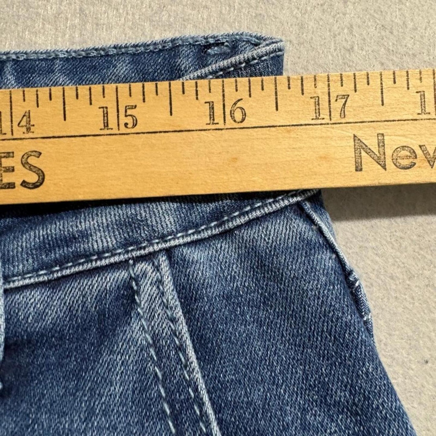 Fashion Nova Ruched Stacked Jeans Womens Size 13 Blue Denim Buckle Strap CJ14