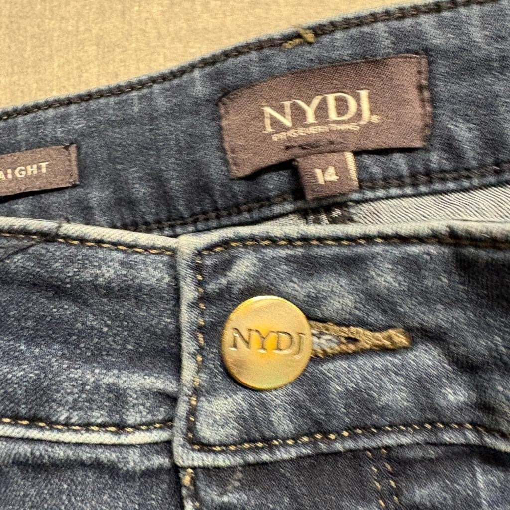 NYDJ Marilyn Straight Jeans Womens 14 Blue Denim Stretch Lift Tuck