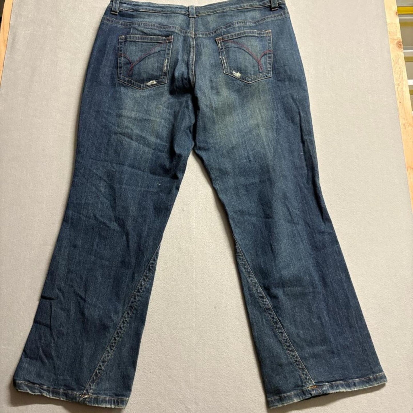 Venezia Jeans Womens Plus Size 22 Blue Denim Distressed Bootcut Flare Stretch